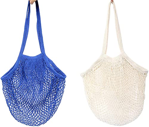 Longdex Gewebte Handtasche, 2 Stück, wiederverwendbar, Netzstoff, Baumwolle, Einkaufstasche, Obsttasche, Netz-Organizer, multi, 45*40*25, Netzgewebe Cover