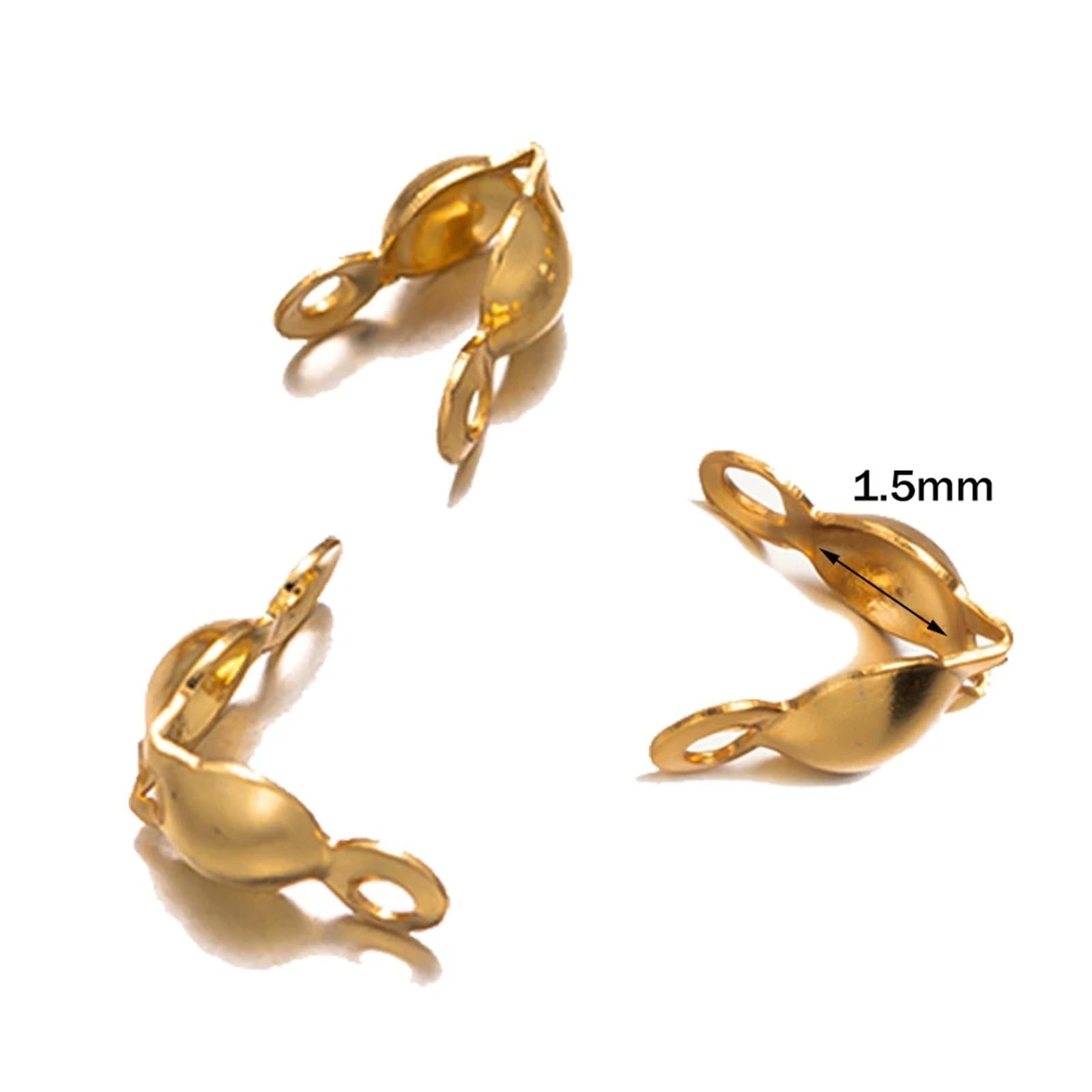 Quetschabdeckungen für Schmuckherstellung, 3000 Stück, goldfarben, Edelstahl, Quetschendspitzen, Knotenabdeckungen, Klappperlen für selbstgemachte Armbänder, Halsketten (A Gold 1,5 mm)