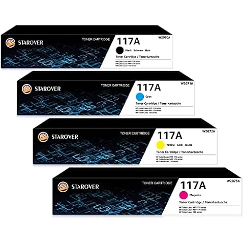 STAROVER 117A Compatible HP 117A Toner Cartridges W2070A W2071A W2072A W2073A Set, for HP Colour Laser 150a 150nw MFP 178nw 179fnw 178nwg 179fwg 150 178 179 Printer (Black Cyan Yellow Magenta, 4-Pack) Cover
