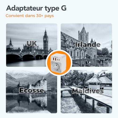TESSAN Lot de 2 Adaptateur Prise Anglaise Pliable, Adaptateur UK avec USB C – vue 2