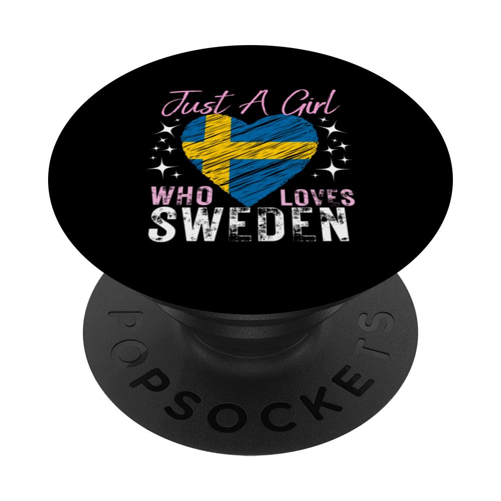 Sweden Just A Girl Who Loves Sweden Heart Flag for Girls PopSockets Swappable PopGrip, Black