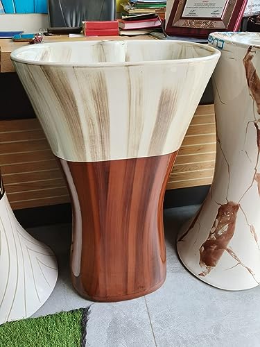 Image of Ceramic Damru wash basin, White, Pedestal /Marble One Piece Basin, For Bathroom /wall hang & table top (Cream-Brown)