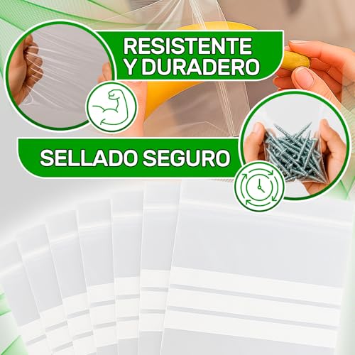 Miniatura 4 de 100 Piezas Bolsas Zip Con Bandas Blancas 16 X 22 Cm Ldpe - Food Safe - Bolsas Con Cierre Zip Para Chuches Congelacion Comunion Alimentos Galletas - Espesor 0,04 Mm G.160 - Onix Tech