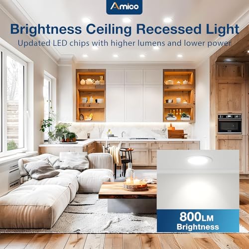 Amico 12 Pack 4 Inch 5CCT Ultra-Thin LED Recessed Dimmable Ceiling Light with Junction Box, 2700K/3000K/3500K/4000K/5000K Selectable, 10W Eqv 60W, 800Lumens, High Brightness Downlight - ETL&FCC by Amico - Image 7