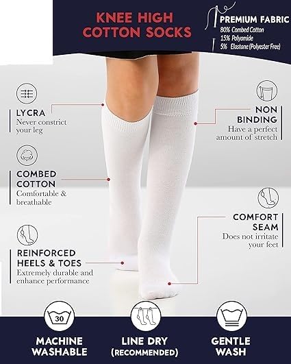Image of WKLOUYHE Kid's Knee High Cotton Socks for Girls Boys and Toddlers, Solid Color Long School Uniform Socks Pack Of 04