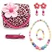 Elesa Miracle Little Girl Bag Beauty Set Plush Handbag + Flower-Shaped Clip-on Earrings + Necklace and Bracelet Set (Pink Leopard)