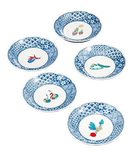 マルヨネ 九谷焼 4号皿揃 野菜文 5客セット K4-20