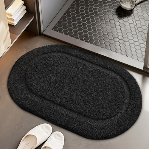 Image of Color&Geometry Small Black Bathroom Rugs, Non Slip Shower Mat with Rubber, Ultra Soft and Absorbent, Washable Bath Mats for Bathroom Floor, Shower, Sink, Vanity, 15 inchx23 inch