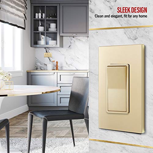Enerlites Elite Series Decorator Rocker Light Switch, 15A 120V/277V, Gloss Finish, Single Pole, 3 Wire, Grounding Screw, Residential Grade, Ul Listed, 91150-Gd, Gold Color #TOP2