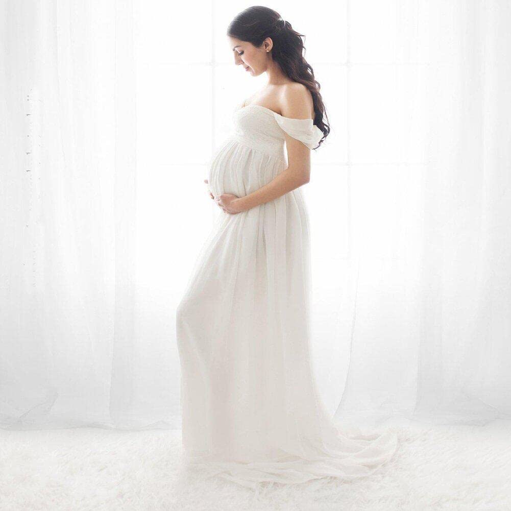 Abito in Chiffon Fuori Spalla Abiti Maxi Gravidanza Davanti Abiti di maternità per Fotografia per Il Servizio Fotografico