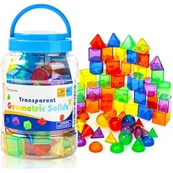 Odoorgames 60 Pieces 3D Shapes for Teaching, Light Table Manipulatives | 6 Colors & 10 Shapes, Geometric Solids for Kids, Translucent Toys