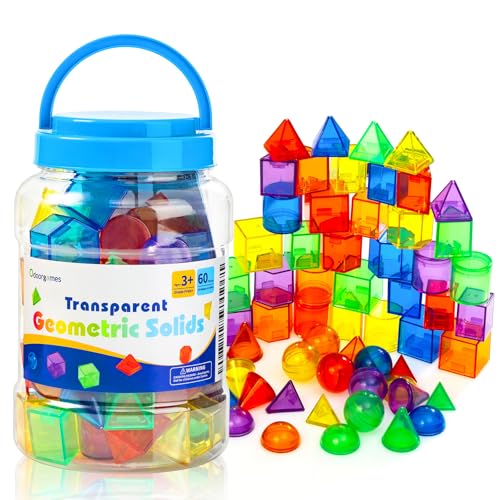 Odoorgames 60 Pieces 3D Shapes for Teaching - Geometric Solids for Kids Light Table Manipulatives Translucent Toys