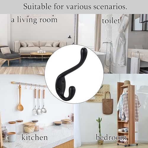 Jukzi Coat Hooks 5 Pack - Heavy Duty Wall Mounted Two Prongs Matte Black Double Hooks for Hanging Clothes/Towels - Sturdiness Design with Better Mounting System - Image 7