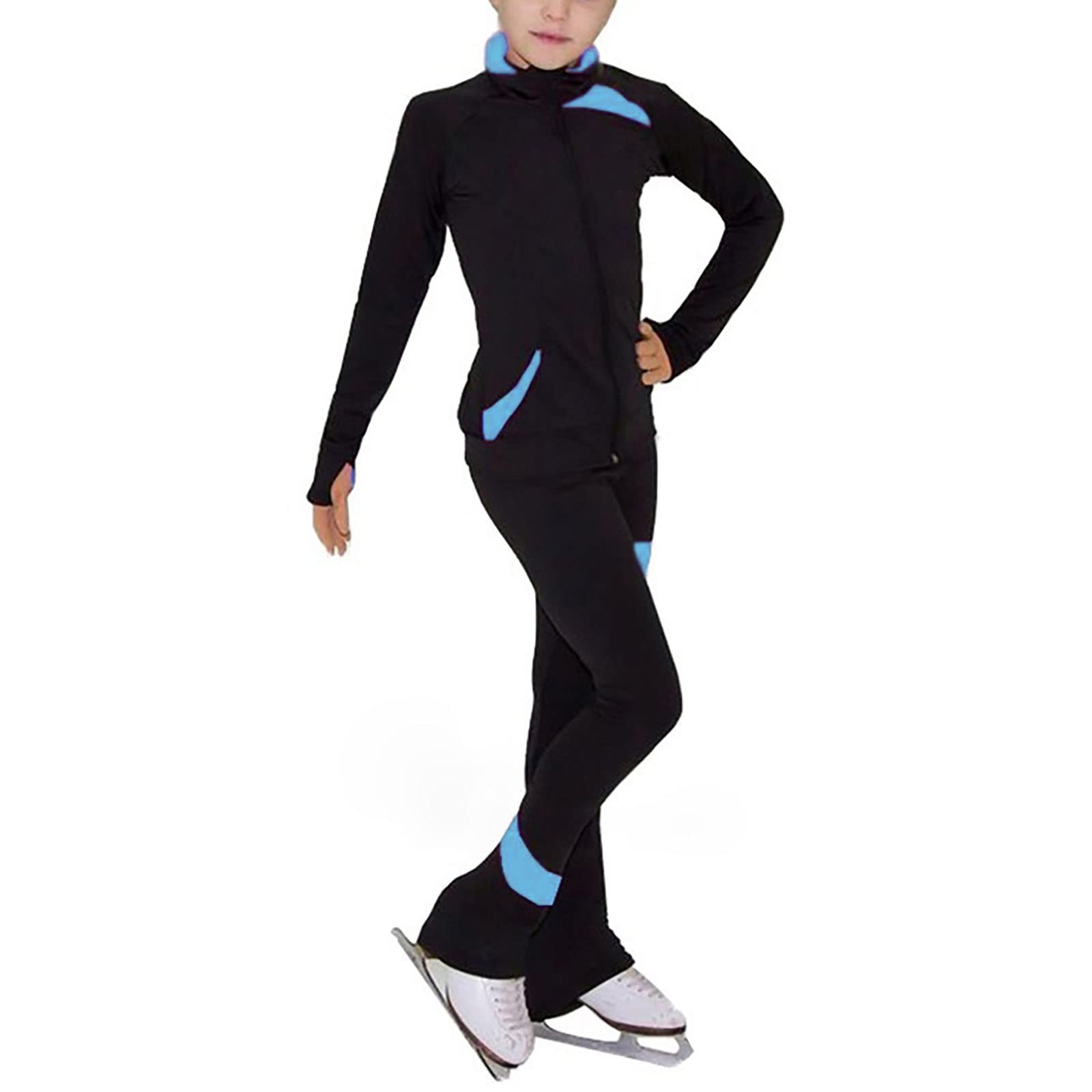 Traje de Patinaje Artístico para Mujer Conjuntos de Chaqueta y Pantalones de Patinaje sobre Hielo Ropa de Patinaje(Size:XS,Color:Azul)