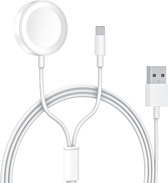 Watch Charger Compatible with Apple Watch SE/8/7/6/5/4/3/2/1, 2 in 1 Portable 3.9 ft Magnetic Charging Cable, for iPhone 14/13/12/11/Pro/XR/XS/XS Max/X/8/8Plus and iPad Series