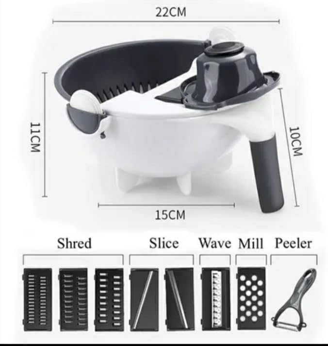 Generic Kitchen Chopper/Slicer 9 In 1 Manual Multi Functional Mandoline Slicer Fruit Vegetable Cutter Chopper, small, white as shown in picture, MU23113007