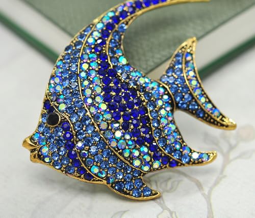 Image of Gyn&Joy Womens Blue Tropical Ocean Fish Sea Animal Brooch Pin | Tropical sea fish silhouette complements scarves, jackets and dresses for laid-back holiday daily looks