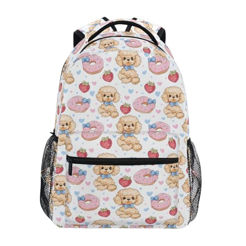 Dog Donuts Strawberry Backpack for School Boys Girls Adults Kids Bookbag Laptop Bag 18L