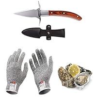 Kaqisen Austernmesser Oyster Knife Set Austernöffner Schnittfeste und Handschuhe für Muscheln Oder Hartkäse Geeignet Holzgriff Edelstahl (Rot, Medio/M)