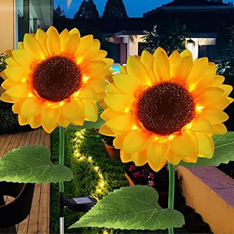 Forlivese Solar Lights Outdoor Garden Ornaments, 2 Packs Sunflower Solar Lights Garden Stakes Decorative,Solar Flower Lights Waterproof IP65,Outdoor Solar Lights for Garden Yard Pathway Patio Lawn Cover