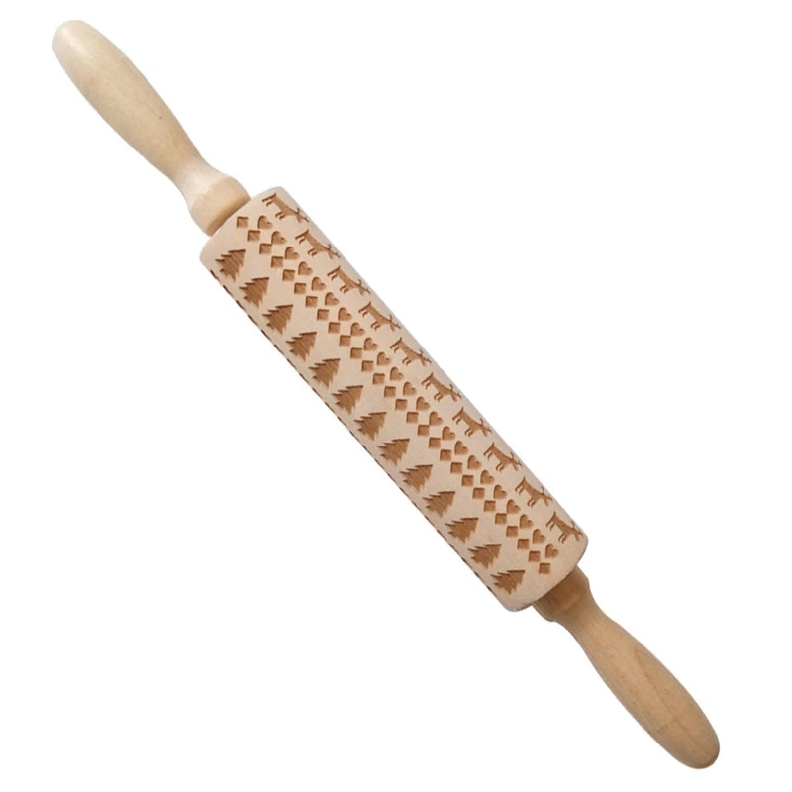 mattarello, Mattarello in legno for stampa natalizia, intaglio in legno, goffratura, alce, fiocco di neve, albero di Natale, pupazzo di neve, biscotto(Skyblue)