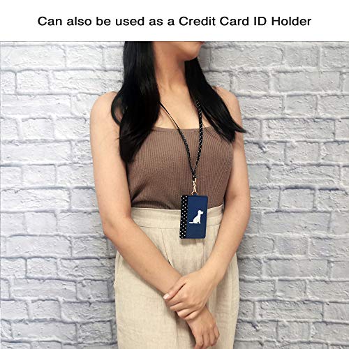 Image of Tainada Stick On Adhesive PU Leather Animal Silhouette Wallet Cash ID Credit Card Holder with Detachable Neck Lanyard Compatible with Most Smartphones + One Cord Wrapper (Navy Blue Dog)