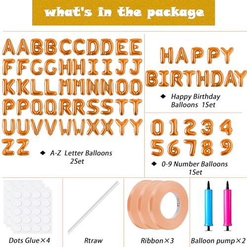 Image of Happy Birthday Balloon Banner Custom Phrase Balloons letter 16 inch Personalized Alphabet Letters Foil Mylar Balloons (Orange)