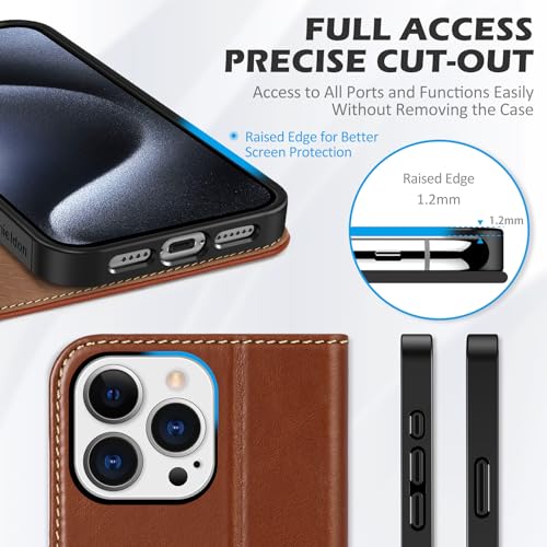 SHIELDON Case for iPhone 15 Pro Max 6.7", Genuine Leather Wallet Flip Magnetic Cover RFID Blocking Credit Card Holder Kickstand TPU Shockproof Case Compatible with iPhone 15 Pro Max 5G - Retro Brown by SHIELDON - Image 7