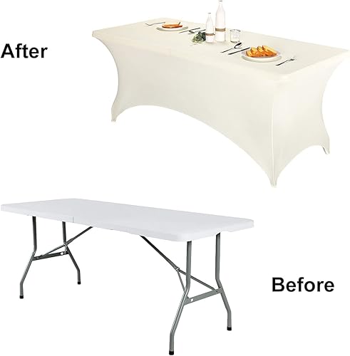 Miniatura 453 de FORLIFE Paquete de 6 manteles de elastano, de ajuste universal para mesas rectangulares de 6 pies, para patios, bodas, banquetes, fiestas