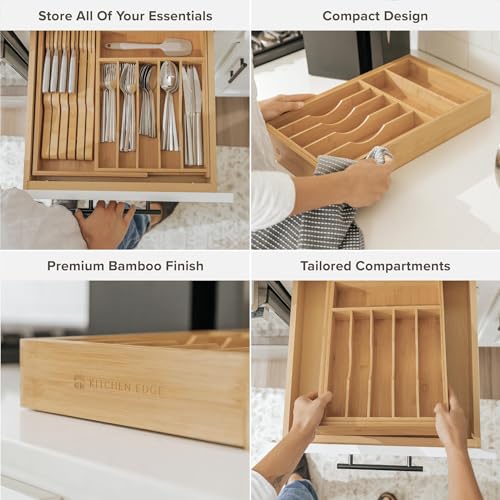 KitchenEdge Premium Silverware, Flatware and Utensil Organizer for Kitchen Drawers, Food-Safe Contract Grade, Expandable from 10.5 to 19 In, Natural Bamboo by KitchenEdge - Image 3