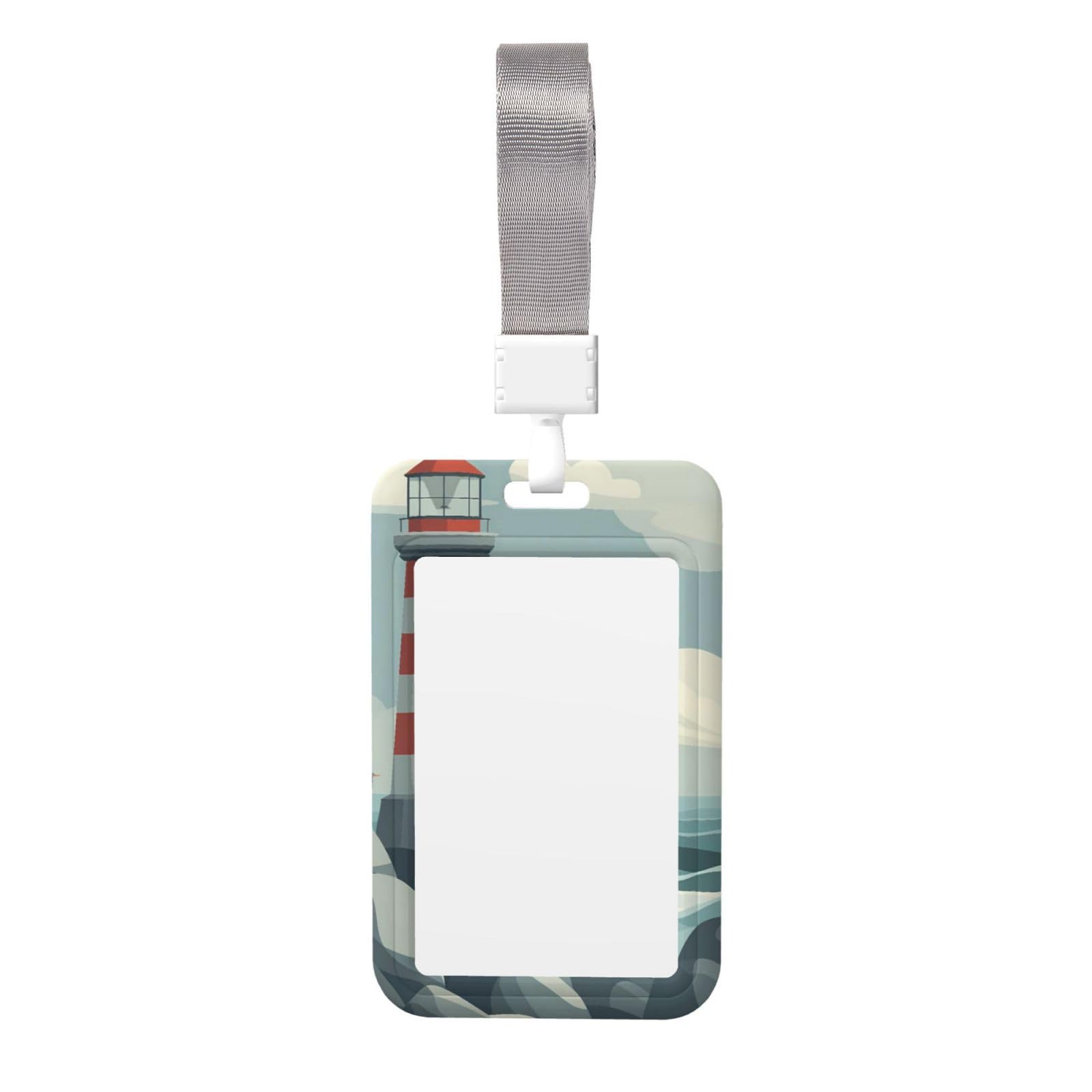 HLBSDM Lighthouse, Seagull On Rock Work Badge Protective Shell Vertical Sliding Type with Transparent Window