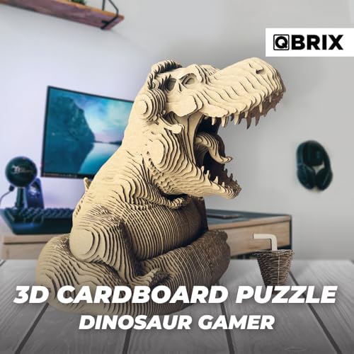 Image of QBRIX Dinosaur Gamer 3D Puzzle for Adults, DIY Craft Kit for Home Decor, 3D Model Kit for Teens 14+, Creative and Original Gift for Craftlovers, Cardboard Model Building Kit