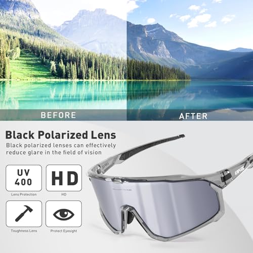 KAPVOE Polarized Cycling Glasses Men Women Mountain Bike Sunglasses MTB Glasses TR90 Sport Glasses Biking Sunglasses Bicycle Riding Goggles Road Cycling Sunglasses Running Golf Cycle Glasses Silver — view 4