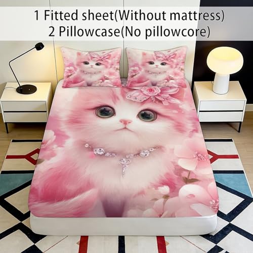 Drap-housse chat rose microfibre housse matelas lit 200x200cm - 3