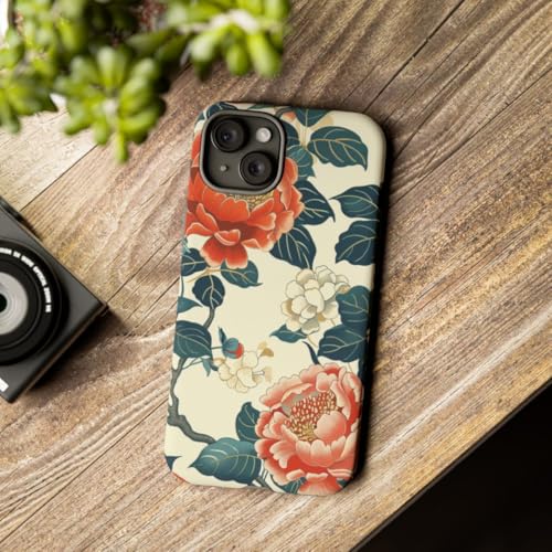 Coque iPhone 15 Plus résistante antichoc à motif pivoines