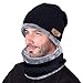 Produktbild EUCoo Strickmütze, 2-teilig, wärmend, Strickmütze mit Schal aus Fleece, Winter Herren Damen Unisex Ski Beanie für Aktivitäten  Schwarz Gr. One size, Schwarz