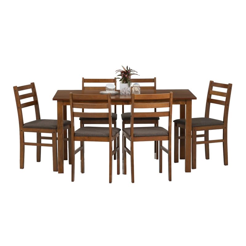 Image of Royaloak Maple Wooden 6 Seater Dining Table Set with Cushioned Chairs, Wooden Veneer Table Top, Solid Wood Thick Legs, 55mm Apron Support, Modern Sturdy Dining Furniture for Home & Dining Room