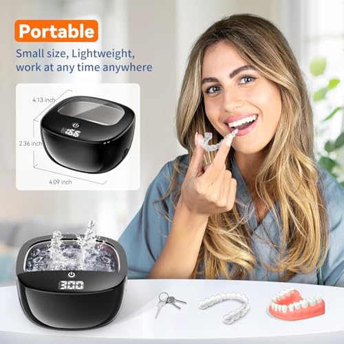 Image of Ultrasonic Retainer Cleaner Machine, 45kHz Dental Cleaning Pod for Dentures, Aligners, Night Guards & Jewelry, 130ML Denture Cleaner 2 Timed Modes & Travel Design