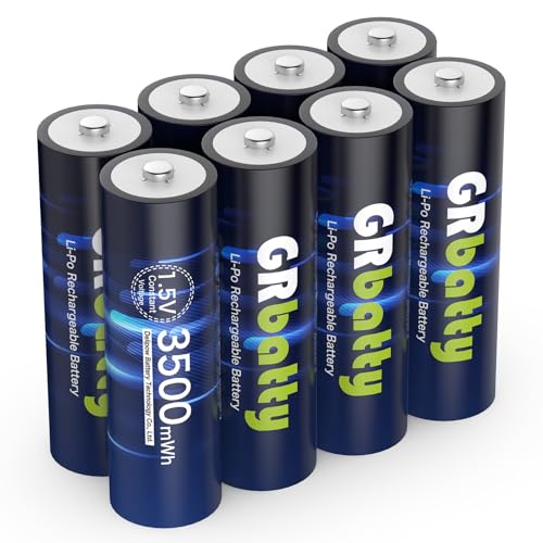 GRbatty 1,5V Batterie Ricaricabili AA Litio 3500mWh ad Alta Capacità,Pile Ricaricabili AA 1500 cicli Confezione da 8
