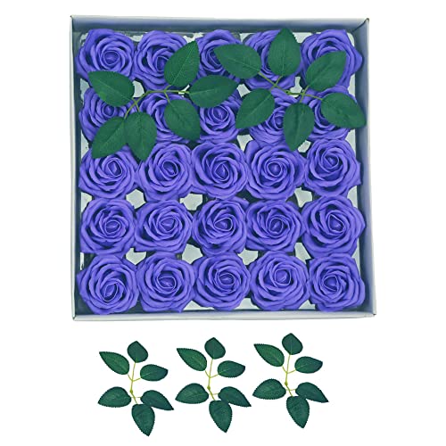 Künstliche Blumen 25 Stück Rosen künstliche Blumen Künstliche Blumen 30,5 cm künstliche Rosen Hochzeitsblumen, echte Berührung Multi-Petal künstliche Rose mit Stielen für Hochzeitsdekorationen (lila) Cover