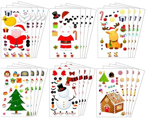 Make Your Own Christmas Stickers for Kids Christmas Make a Face Stickers Kids Arts Crafts Adhesive Sticker Decals Holiday Party Decorative Gifts Christmas Stocking Stuffers 24 Packs (Christmas)