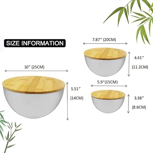 Miniatura 2 de bangminda Juego de 3 cuencos para ensalada con tapa, cuencos grandes y profundos para servir, de fibra de bambú con tapas para ensalada, ramen,