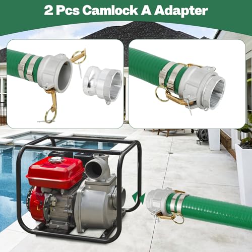 Picatu Heavy Duty 2" x 50' Blue PVC Discharge Hose & 2" x 20' Green PVC Suction Hose Pump Kit, Backwash Hose with Aluminum Camlock Fittings, Steel Round Strainer, Cam & Groove Adapter by Picatu - Image 5