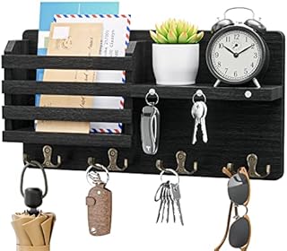 SWTYMIKI Key Holder for Wall with Magnet Hanging, Key Hooks Wall Mounted with 4 Double Hooks, Decorative Key Rack Key Hangers for Entryway, Mudroom, Hallway, Bedroom, Living Room,Black
