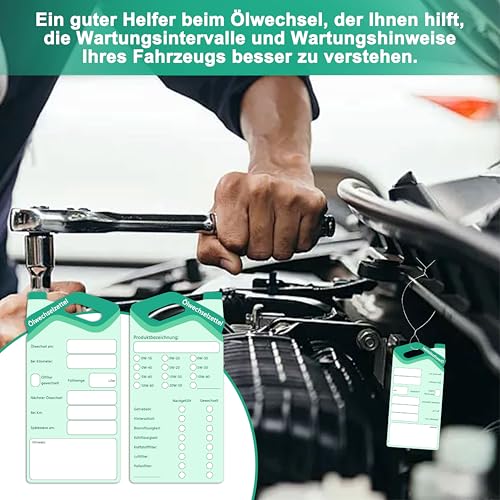 Yezirzax 50 Stück Ölwechsel anhänger, 6x12cm Ölwechselzettel, Öl schilder Ölwechsel schilder Auto Ölwechsel Anhänger mit draht Kundendienst Anhänger Serviceanhänger