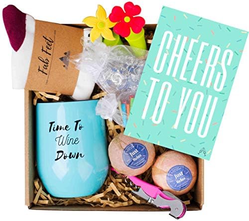 Wine Gifts for Women - The Perfect Wine Gift Basket - 8 Cute Gifts in Each Wine Lovers Gift Box - Includes a Wine Tumbler Bath Bombs Wine Charms and Much More - Curated Gift Baskets for Women