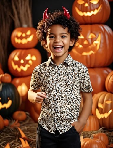 COSLAND Boys' Animal Print Hawaiian Shirt Kids' Novelty Button Down Shirt, X-Small-Large2