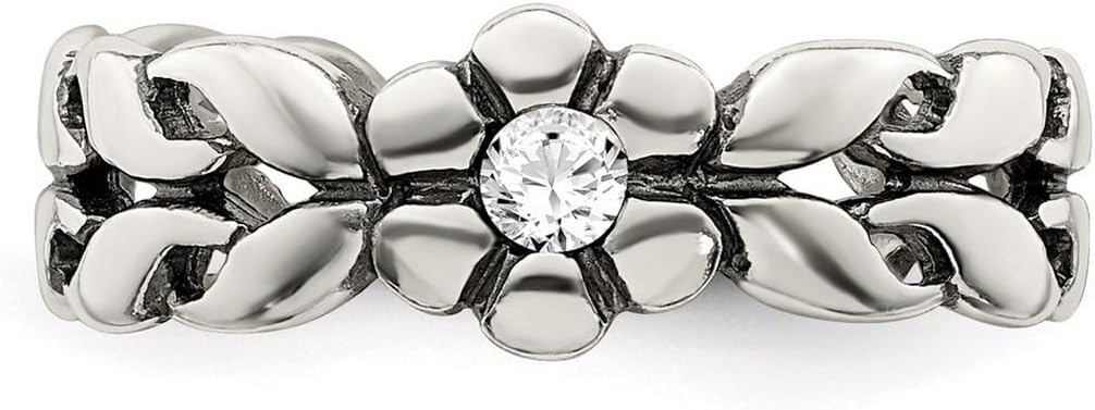JewelryWeb 925 Sterling Silver Solid Polished Oxidized Crystal toe ring 6mm Wide toe ring for Women