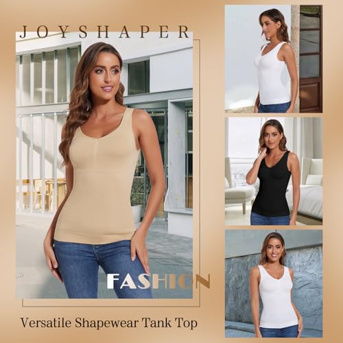 Image of JOYSHAPER Women Shapewear Tops with Padded Bra Camisole Shapewear Tank Tops | V-Neck Cami Shaper, Tank Tops With Built In Bras, Compression Tank Tops, Tummy Control Shapewear Camisoles,Daily Wear Tops