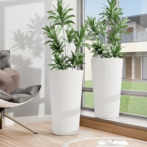 Diyfire Tall Outdoor Planter Front Porch Decor Set of 2-23.6' H Tall Planters for Outdoor...